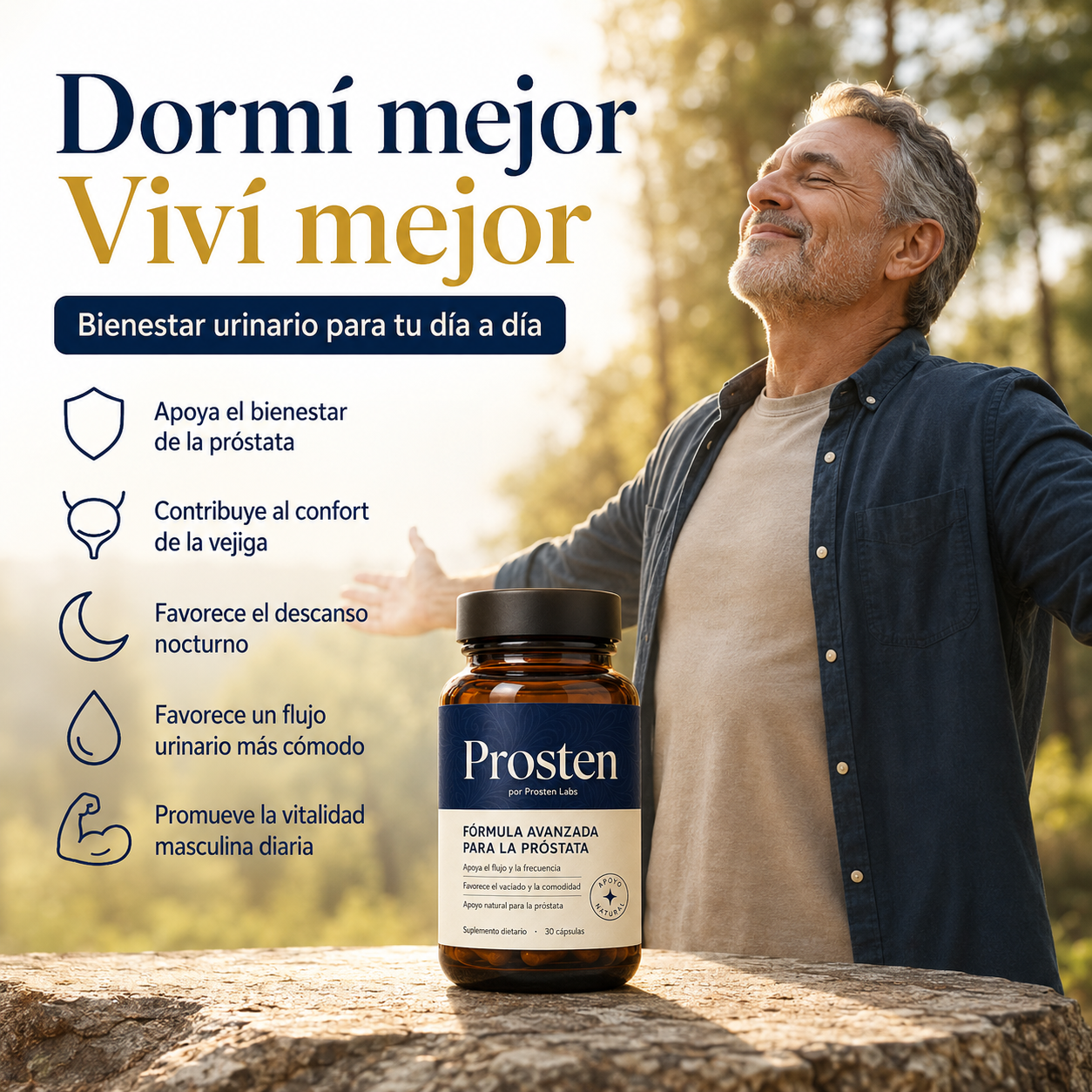 Prosten - El suplemento natural para la próstata, la vejiga, el descanso y la vitalidad del hombre.